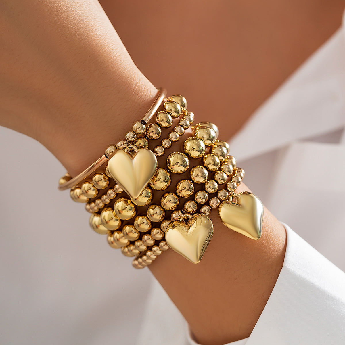 Planderful Vienna Verve Beaded Love Pendant Bracelet For Women European American Stacked Metal Statement
