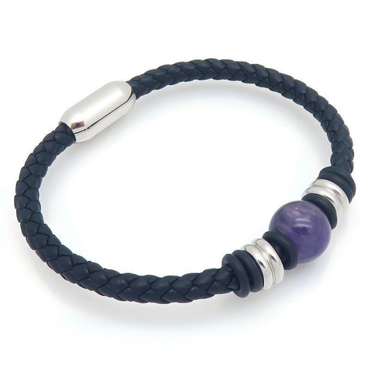 Woven Leather Rope Bracelet Tiger's Eye Stone Lapis Lazuli Magnetic Buckle Stainless