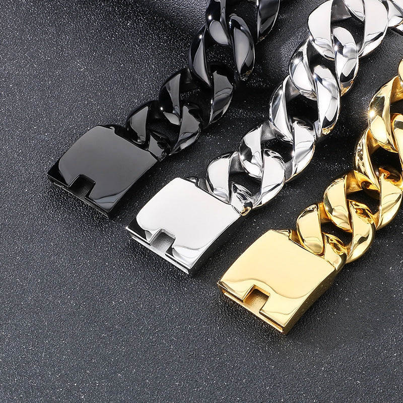 Mens Bold Stainless Steel Cuban Chain Bracelet Planderful