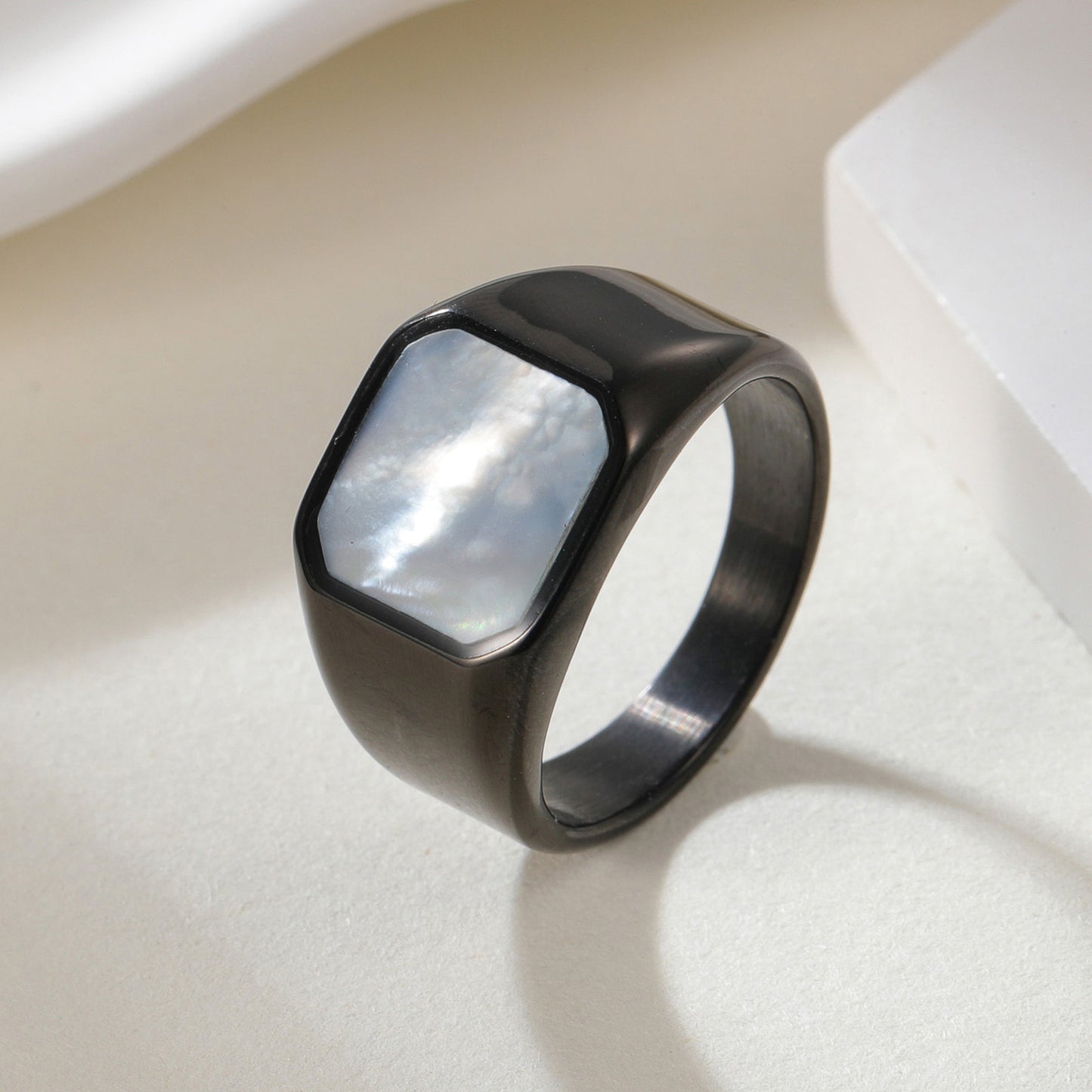 Planderful Stainless Steel Ring Square Shell Men Versatile
