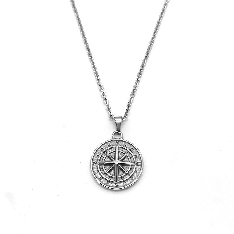 Planderful Jewelry Compass Pendant Necklace Double Layer Steel Unisex Travel Necklace
