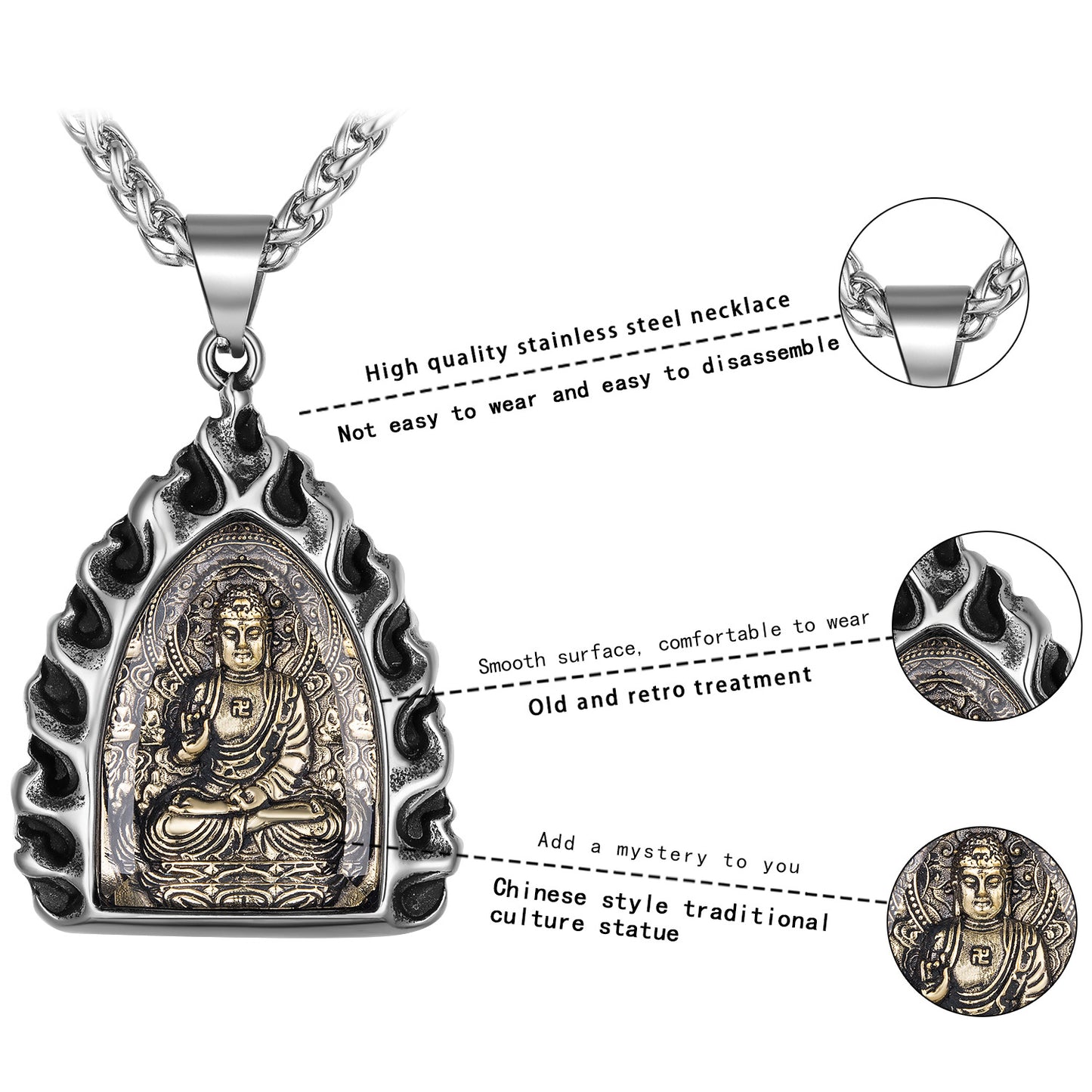 Titanium Steel Necklace – Vintage Buddha Zodiac Charms