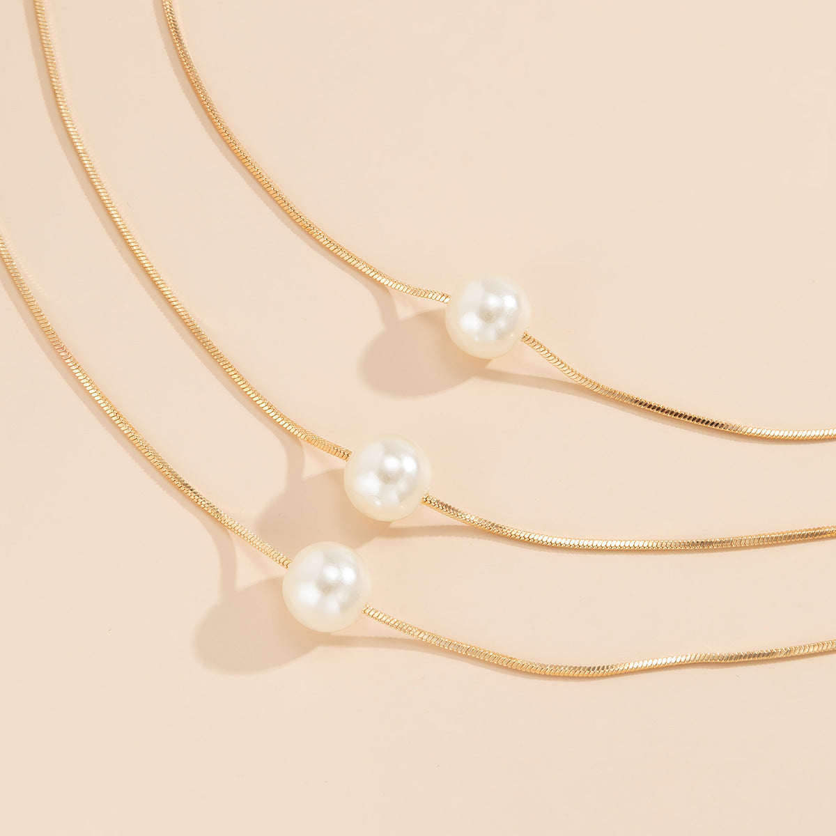 Planderful Vienna Verve Layered Imitation Pearl Box Chain Necklace For Women Versatile Geometric Jewelry