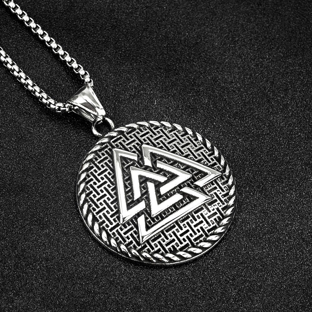 European and American Jewelry Wholesale Titanium Steel Men's Pendant Necklace Retro Viking Triangle Tag for Men