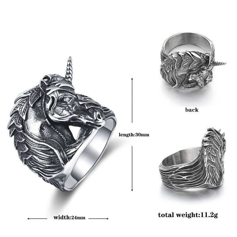Titanium Steel Ring – Vintage Boys Jewelry Featuring Unicorn Retro Design and Everyday Durability
