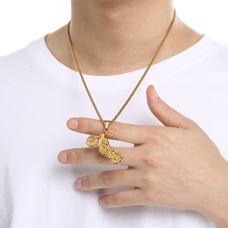 Planderful Skull Motorcycle Pendant For Men Titanium