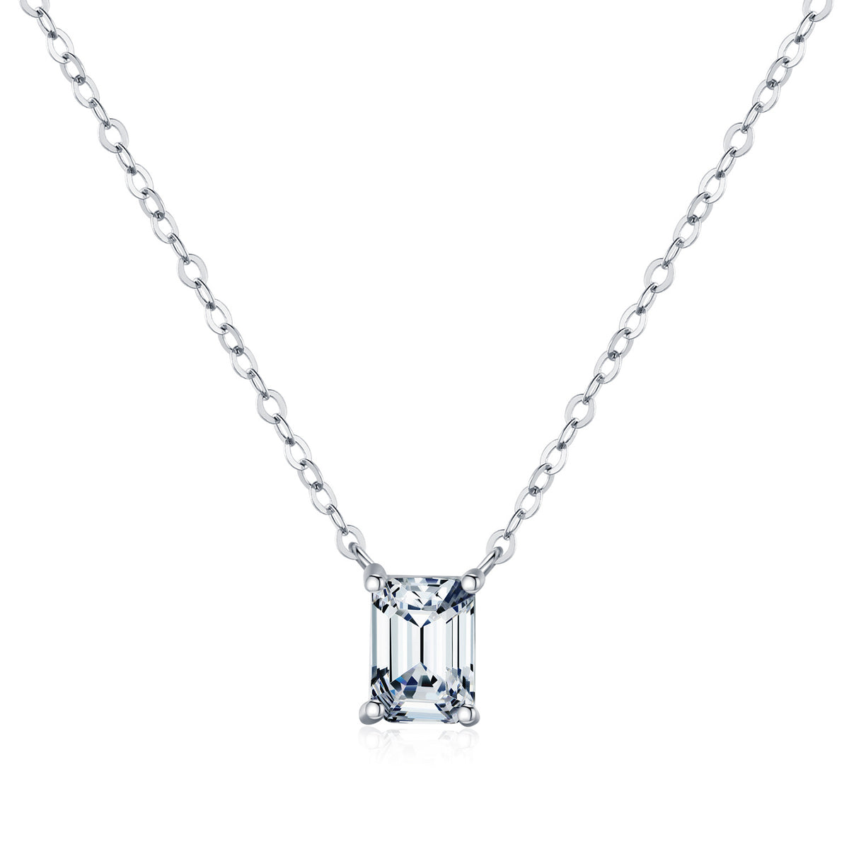 925 Sterling Silver Emerald-Cut Moissanite Necklace