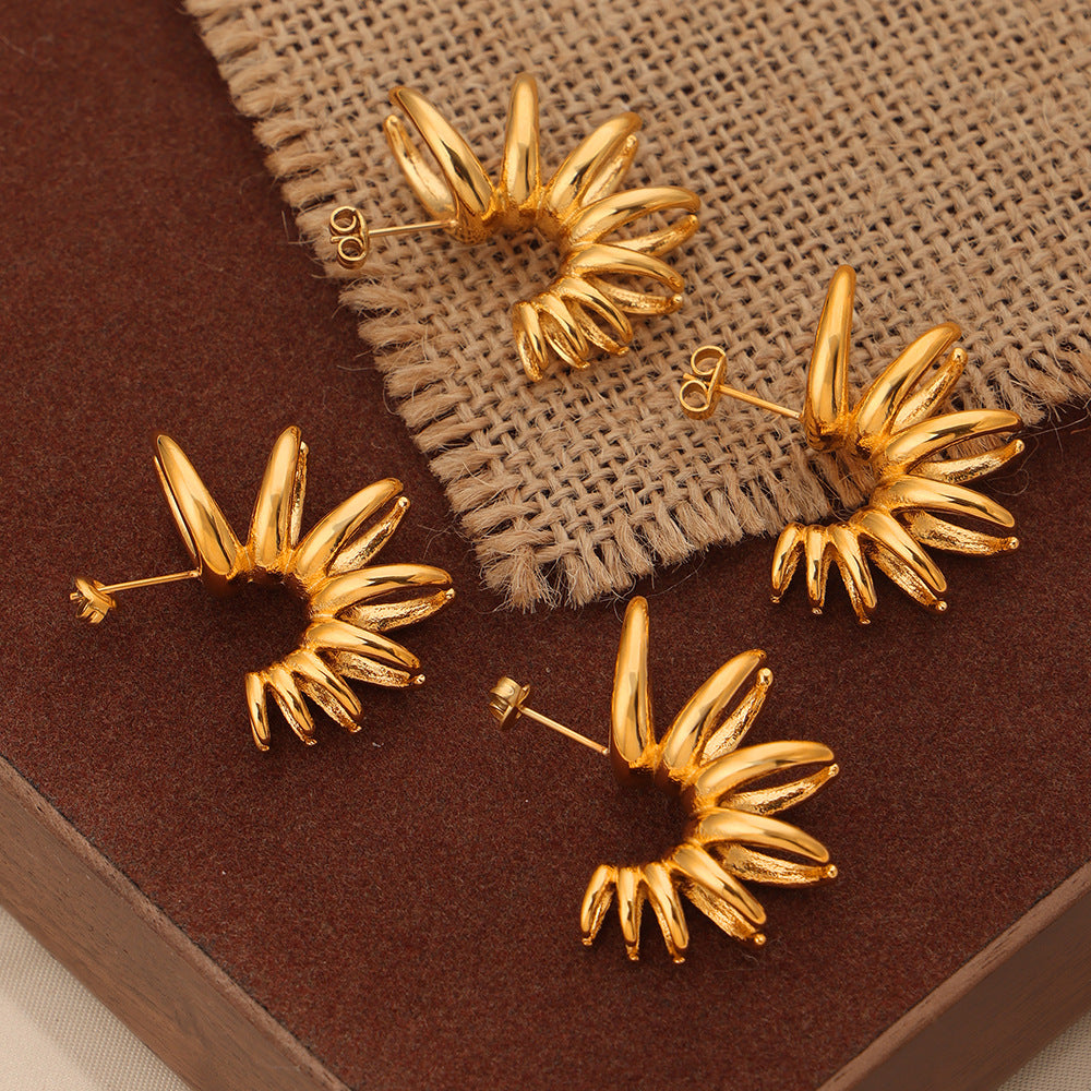 Irregular Titanium Steel Gold-Plated Petal Earrings - Wholesale Jewelry for Women