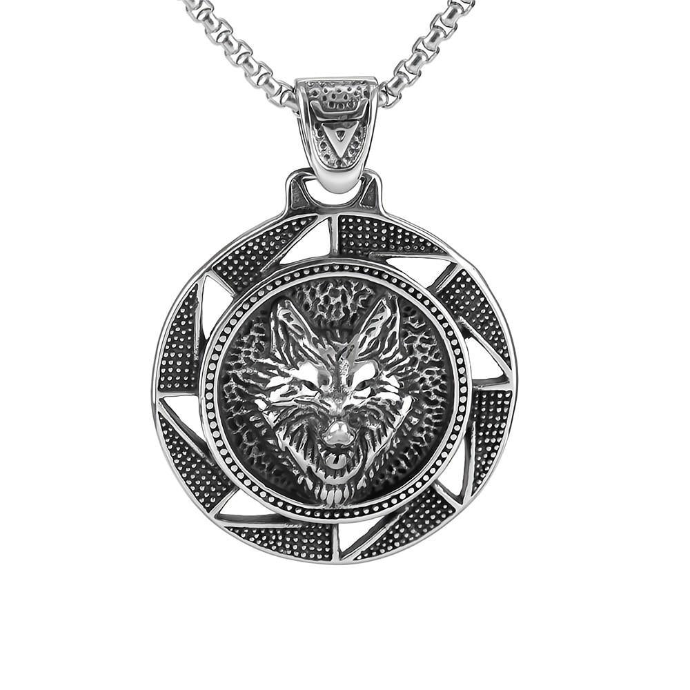 European and American Jewelry Wholesale Titanium Steel Men's Pendant Necklace Wolf Head Retro Hip-Hop Design