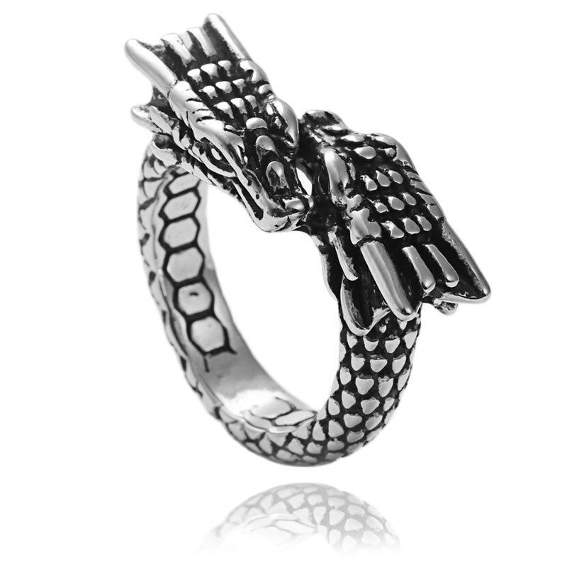 Titanium Steel Chinese Dragon Ring for Men - Retro Trendy Stainless Steel Accessory