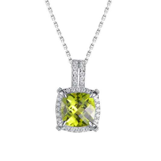 Soleste Halo Square Natural Olivine Silver Necklace