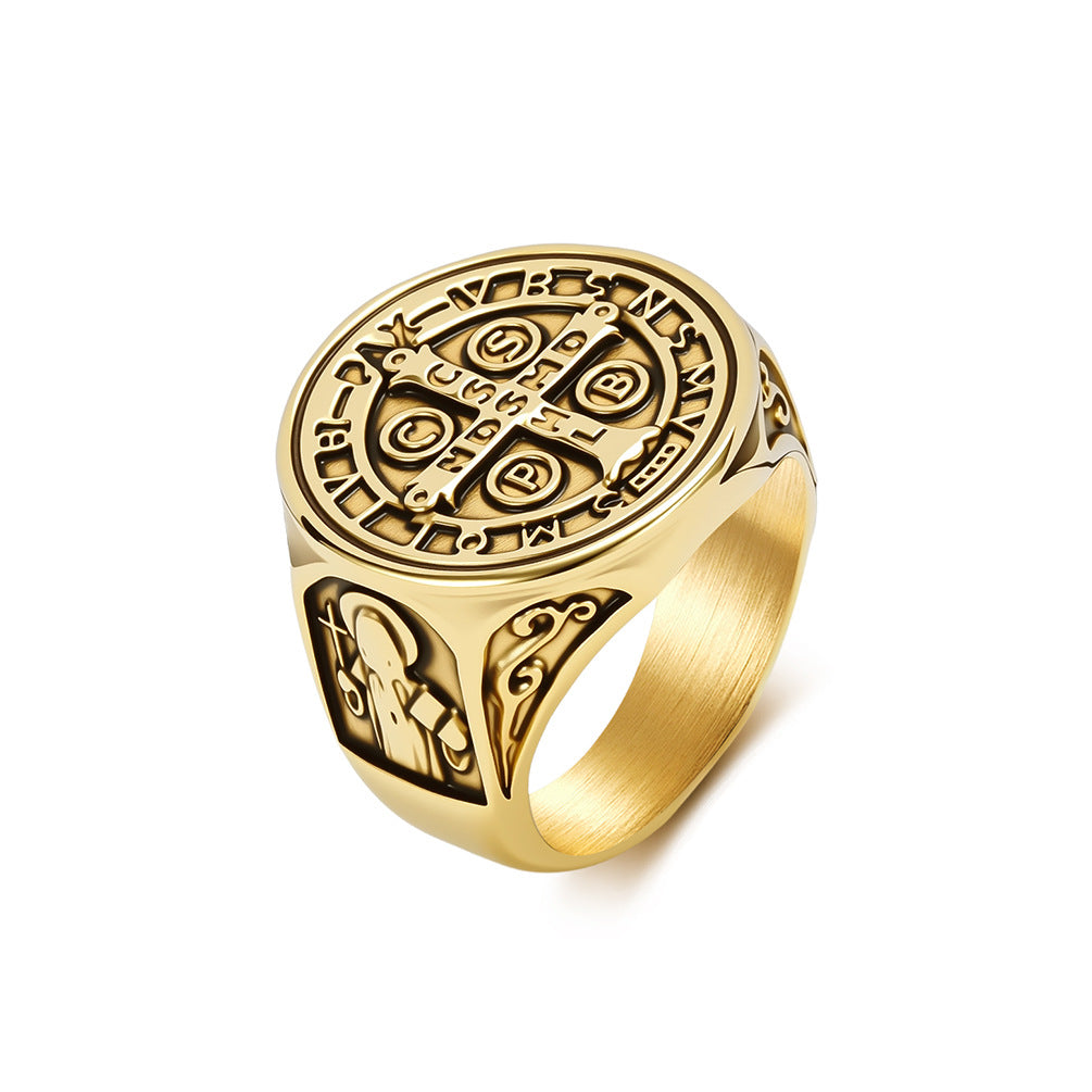 Planderful Saint Benedict Ring For Men And Unisex Titanium Steel Exorcist Protection Jewelry
