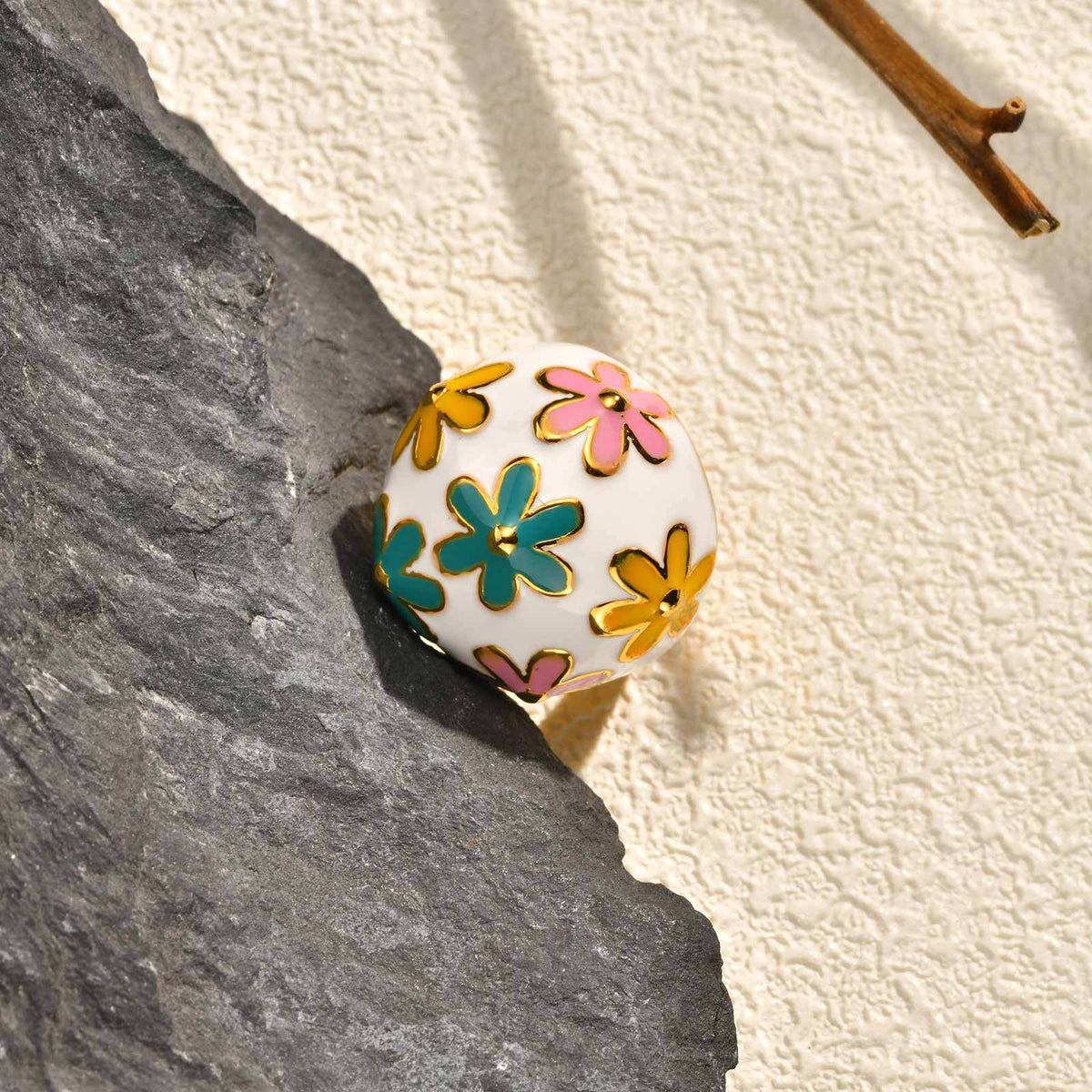 Stainless Steel Literary & Artistic Style French Design Flower Ring Female
