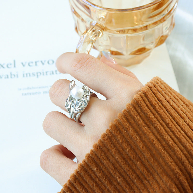 Golden Pearl Irregular Ring by Planderful - Trendy Designer Style