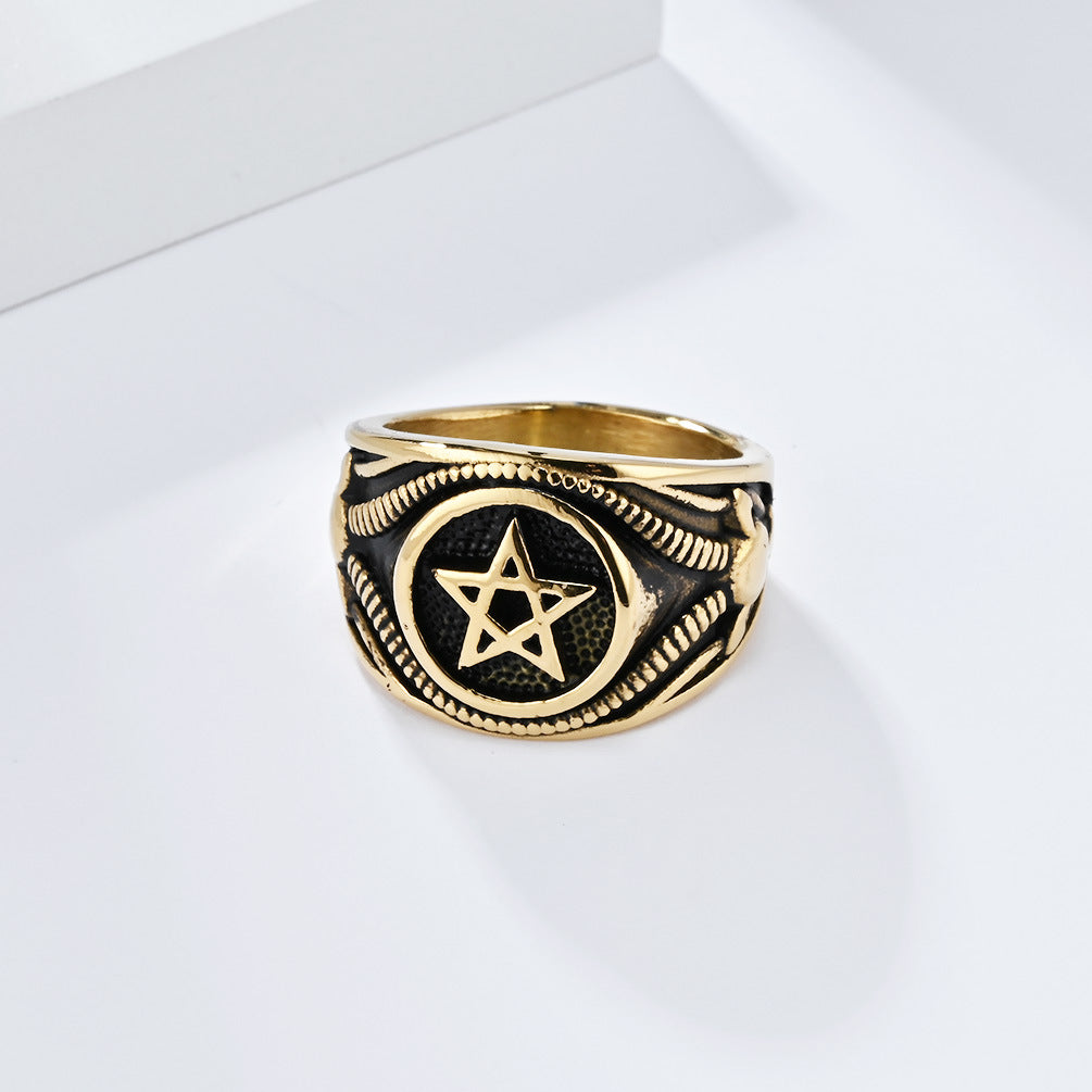 Planderful Gothic Pentagram Ring For Men Durable Titanium Steel Vintage Dark Wind Style For Modern Gothic Jewelry Lovers
