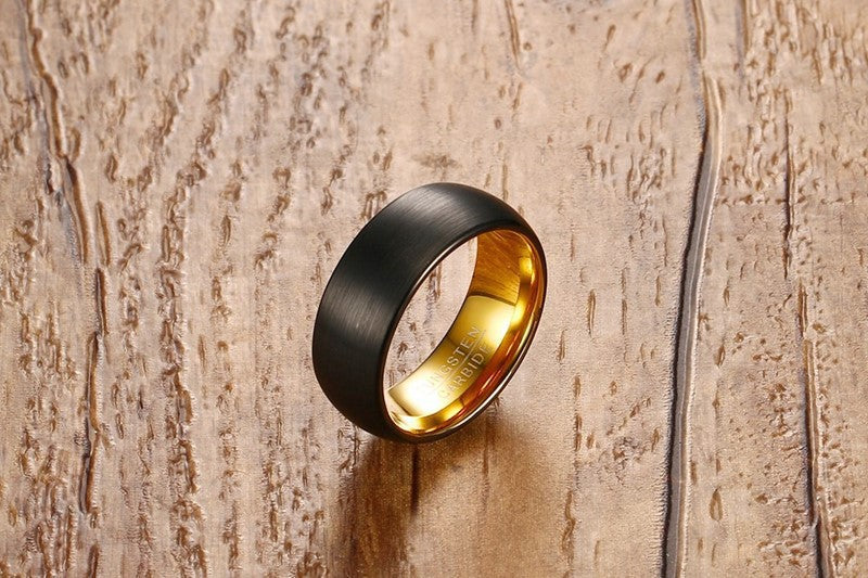 Amazon Foreign Trade Jewelry Wholesale 8MM Tungsten Steel Brushed Ring Black Gold Trendy Men Jewelry Ring