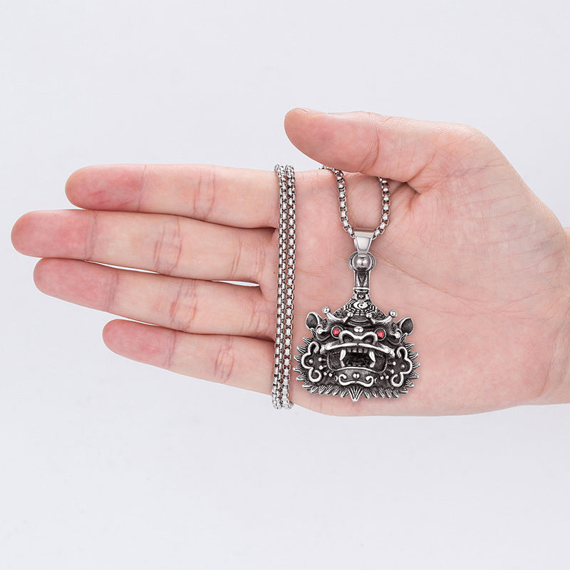 Steel Necklace - Vintage Lion Head Pendant
