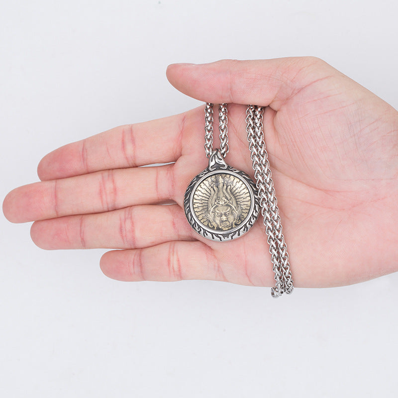 Steel Necklace – Statement Zodiac Buddha Pendant
