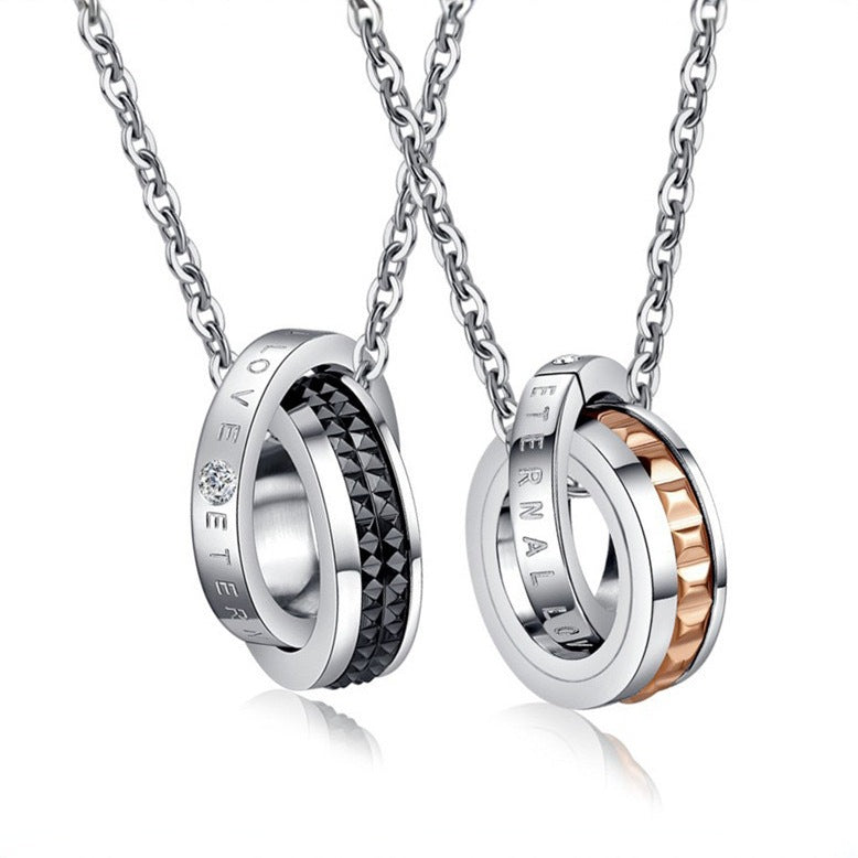 Mens Titanium Steel Necklace With Double Ring Pendant For Men By Planderful Urban Bold Durable