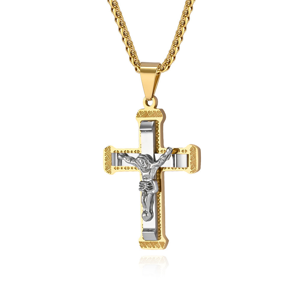 Timeless Titanium Steel Cross Necklace for Discerning Men