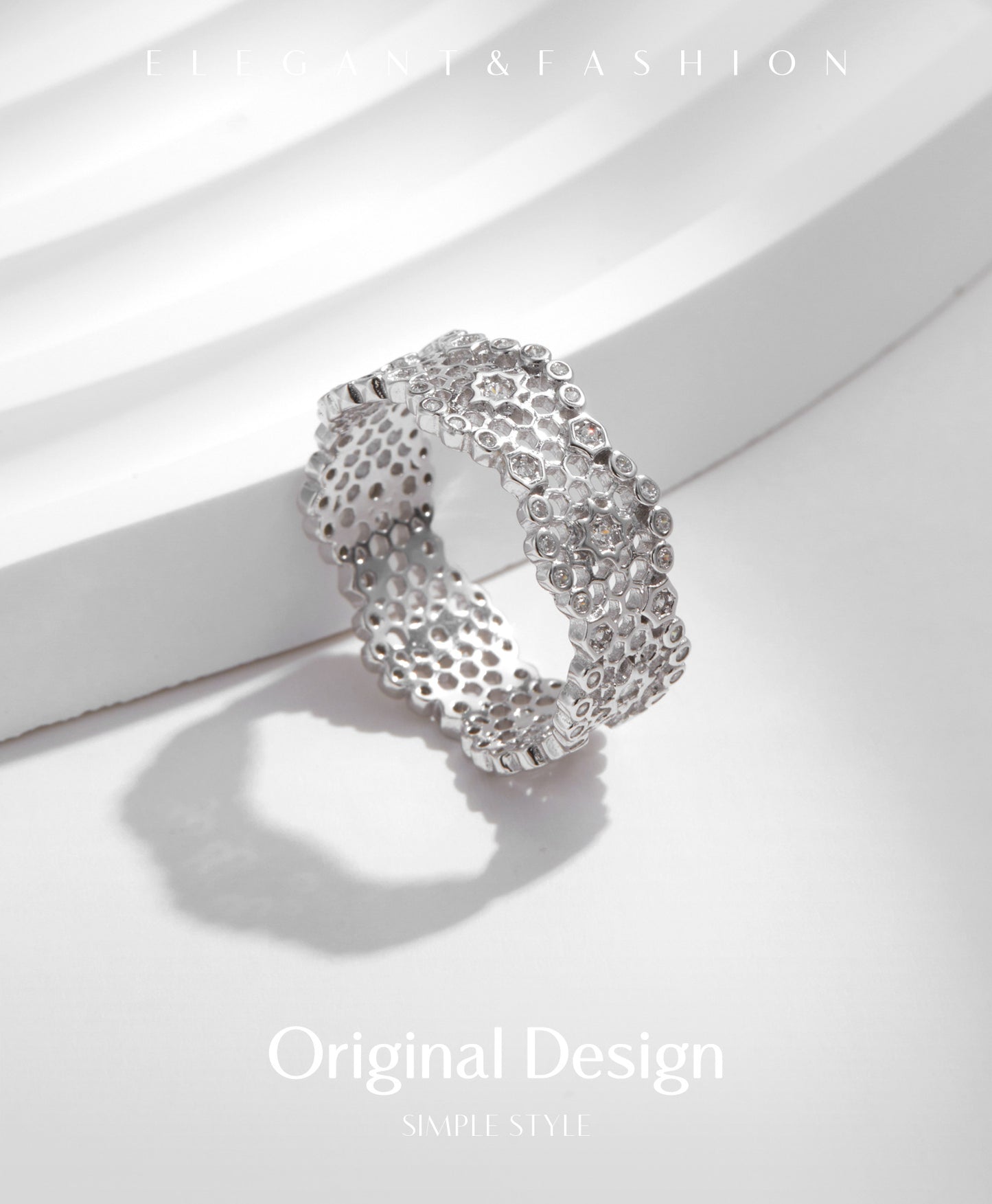 Planderful Everyday Genie Ring – Trendy Hollow Lace Design with Zircon Accents