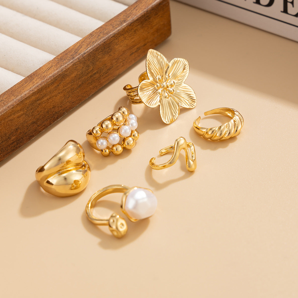 Planderful Pearl Flower Ring Adjustable Opening For Women Elegant Statement Jewelry Vienna Verve