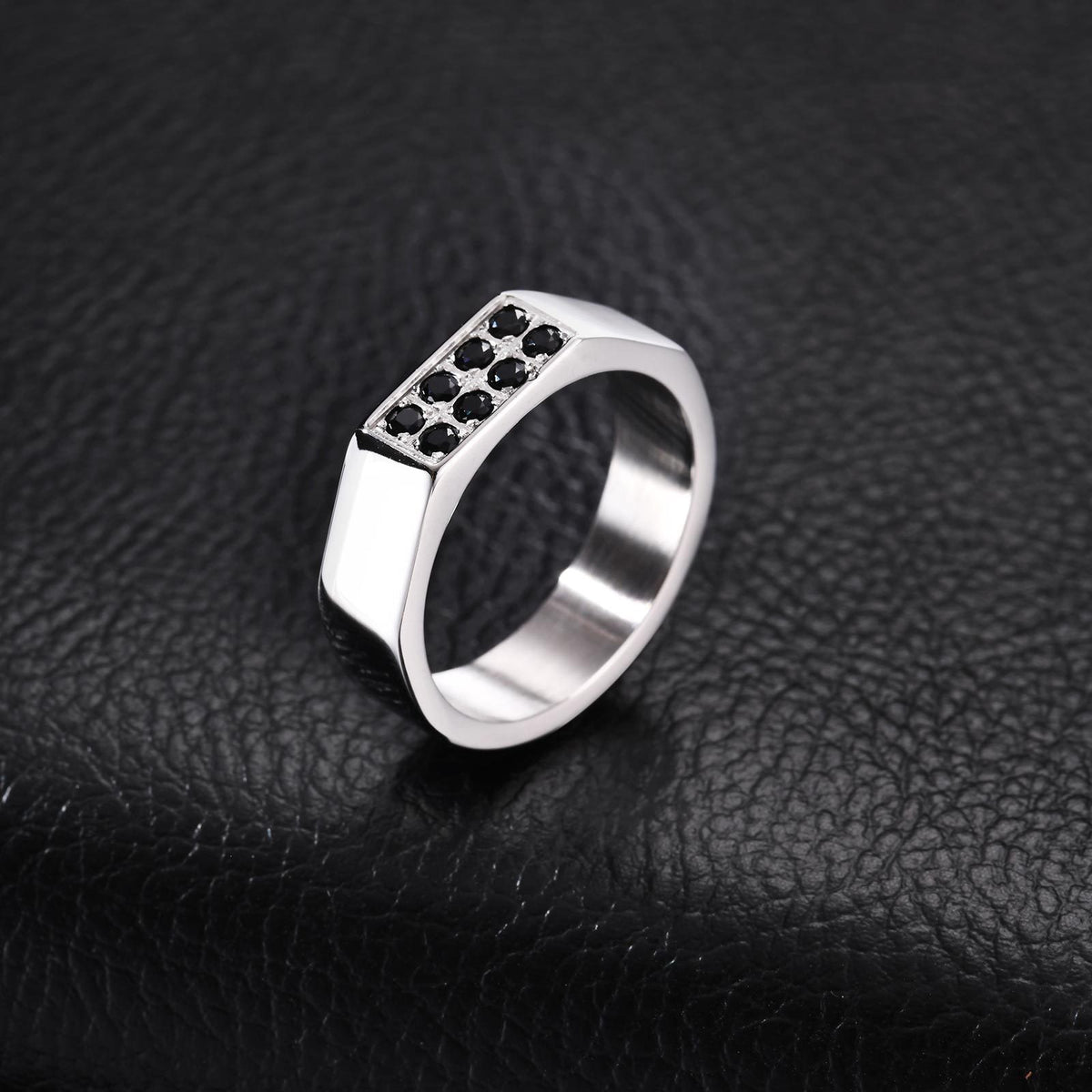Men's Black Zirconium Ring Stainless Steel Punk Style