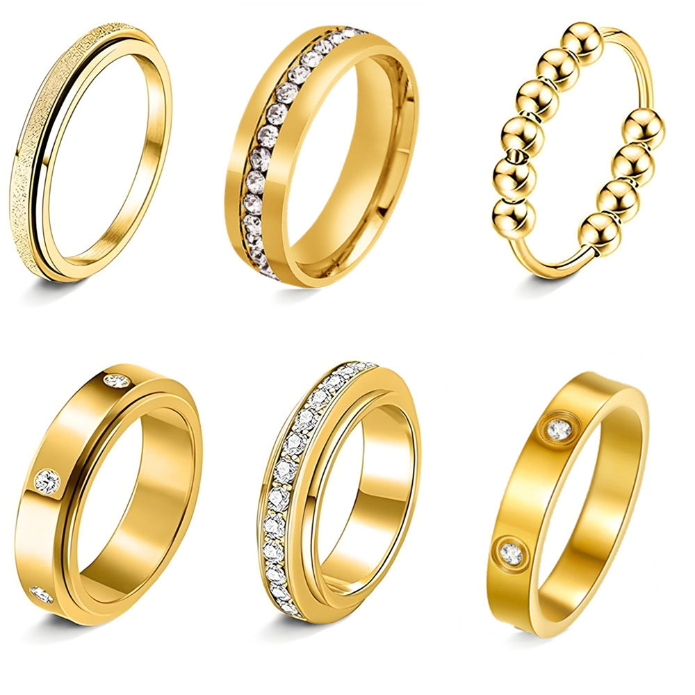Planderful Rotating Zircon Couple Ring Set For Men Women