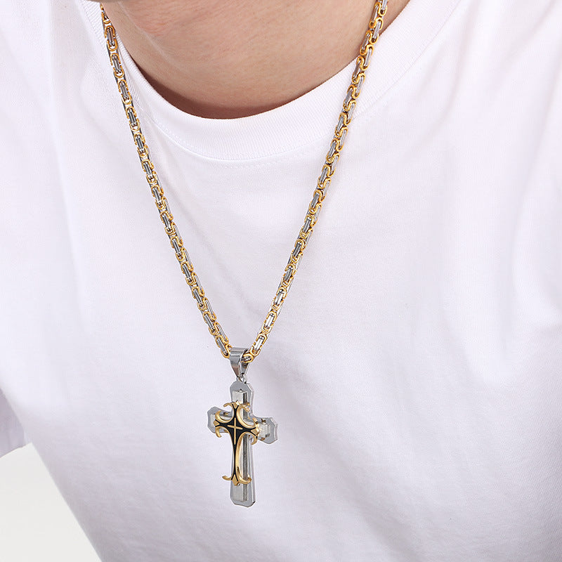 Planderful Men Cross Pendant Necklace Titanium Durable