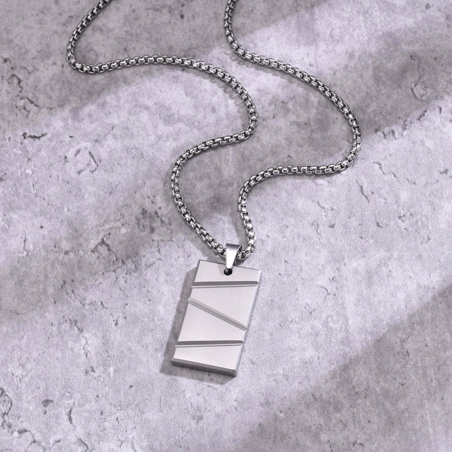 Titanium Steel Geometric Pendant Necklace for Men Engrave