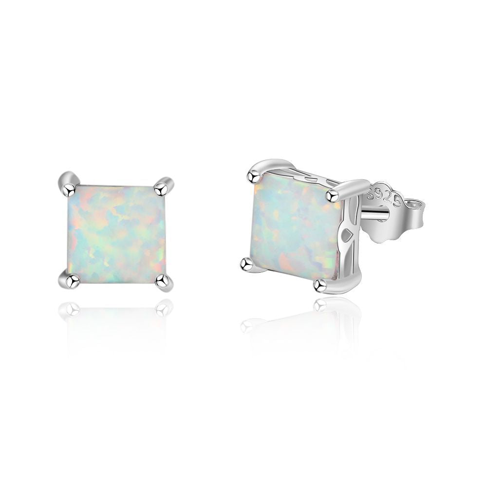 Planderful Jewelry Opal Stud Earrings Sterling Silver Four Claw Setting Everyday Elegance