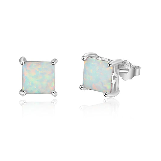 Planderful Jewelry Opal Stud Earrings Sterling Silver Four Claw Setting Everyday Elegance