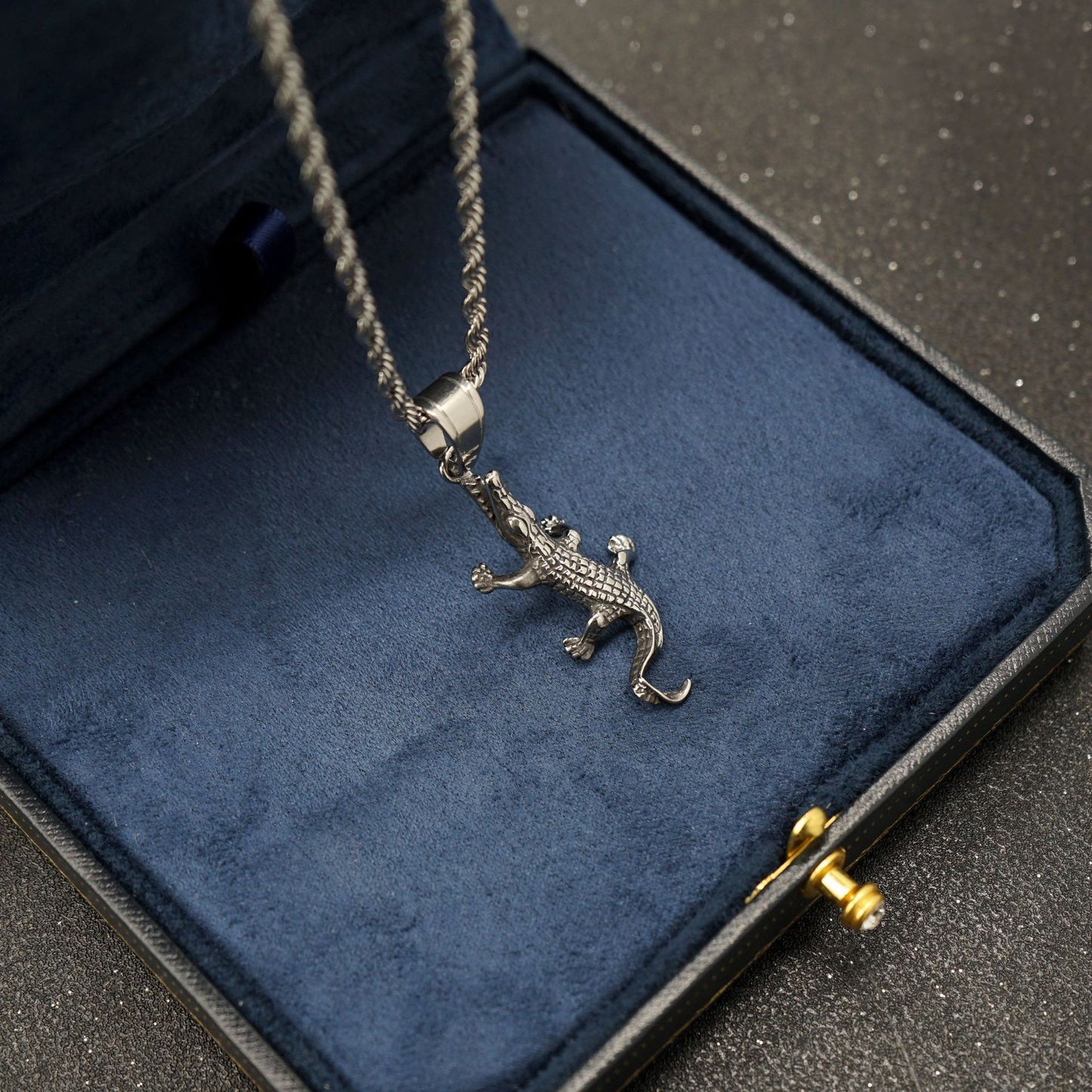 Steel Necklace Statement Punk Crocodile Pendant