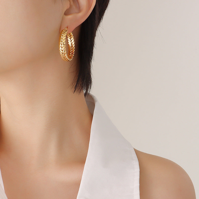 Elegant Retro Wheat Ear Earrings in Titanium Steel Gold-Plated Finish