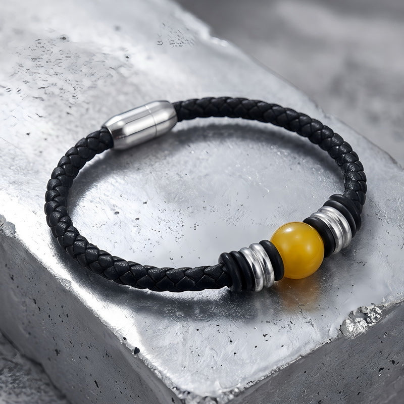 Woven Leather Rope Bracelet Tiger's Eye Stone Lapis Lazuli Magnetic Buckle Stainless