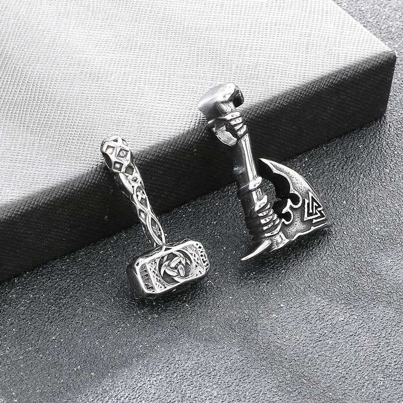 Nordic Viking Wolf Head Tomahawk Pendant, Retro Celtic Knot Warhammer Titanium Steel Necklace