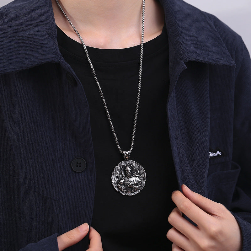 Steel Necklace – Statement St Michael Amulet By Planderful