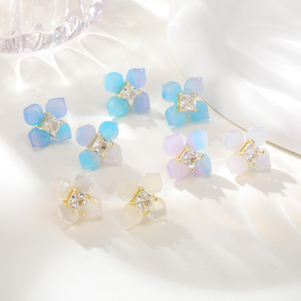 Stainless Steel Zircon Floral Earrings