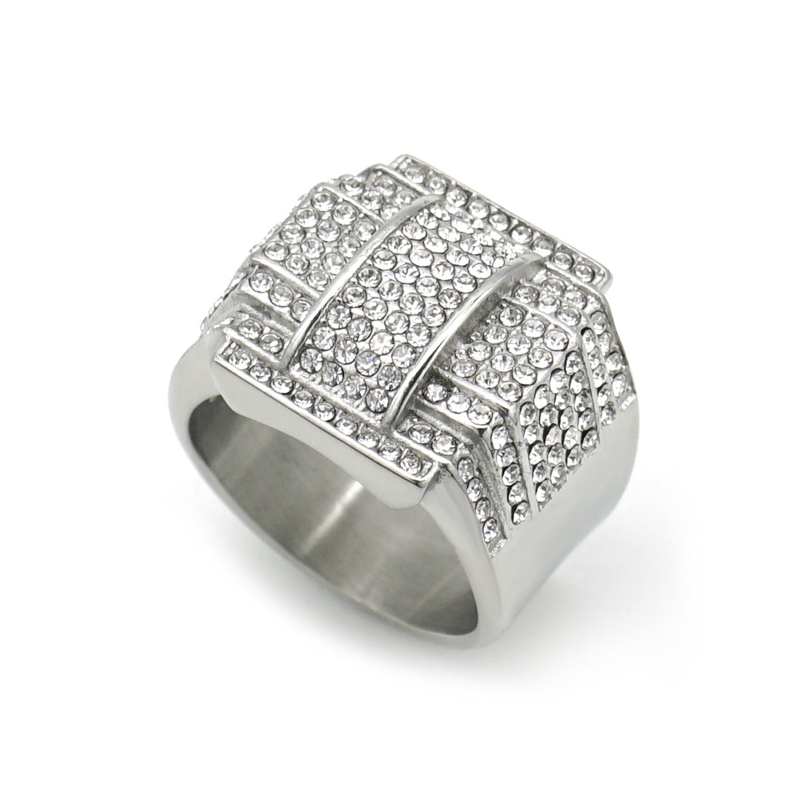 Planderful Stainless Steel Zircon Ring Gold Plated For Unisex Hip Hop Luxury Statement Jewelry