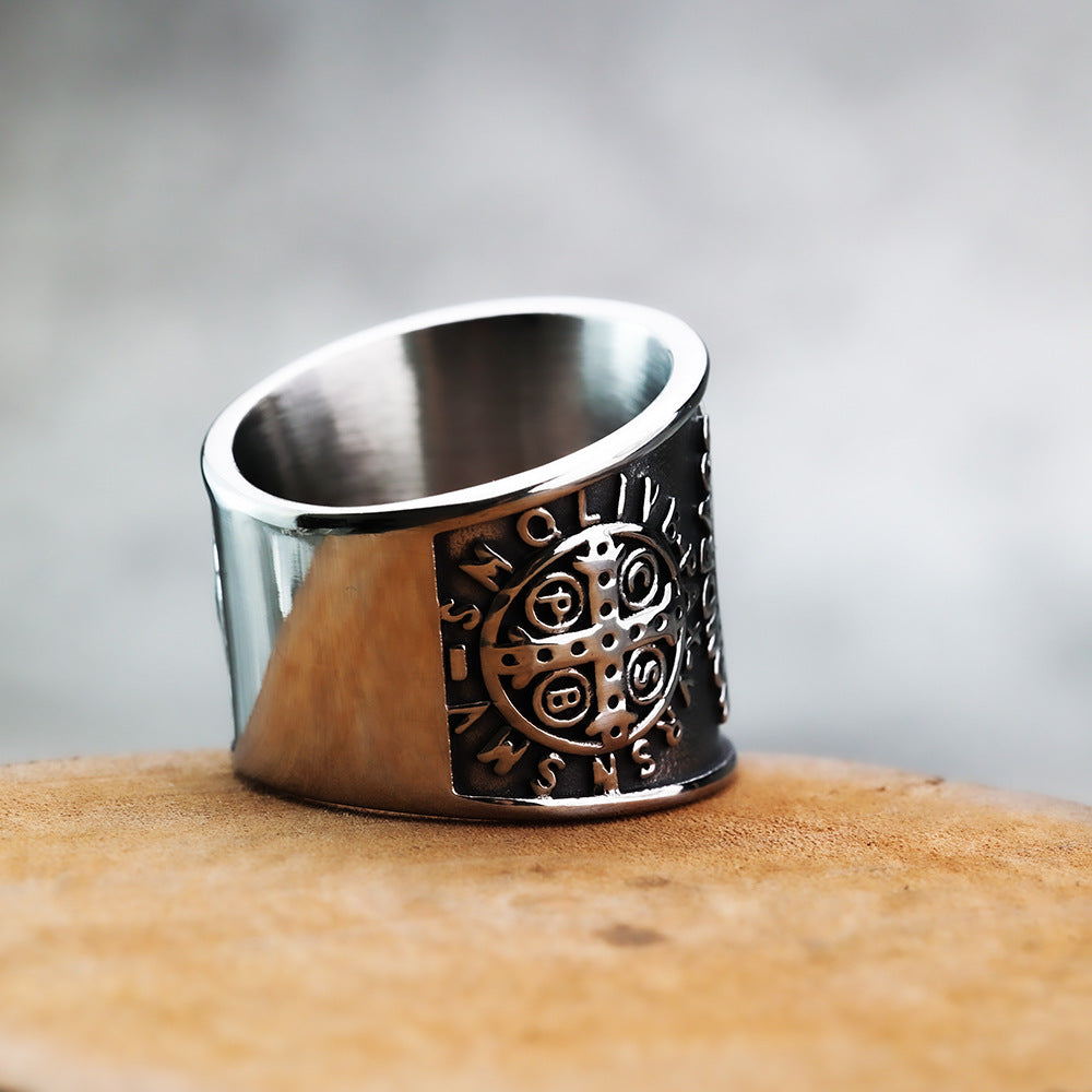 Vintage Wide Edge Titanium Steel Ring for Men Fashion Jewelry