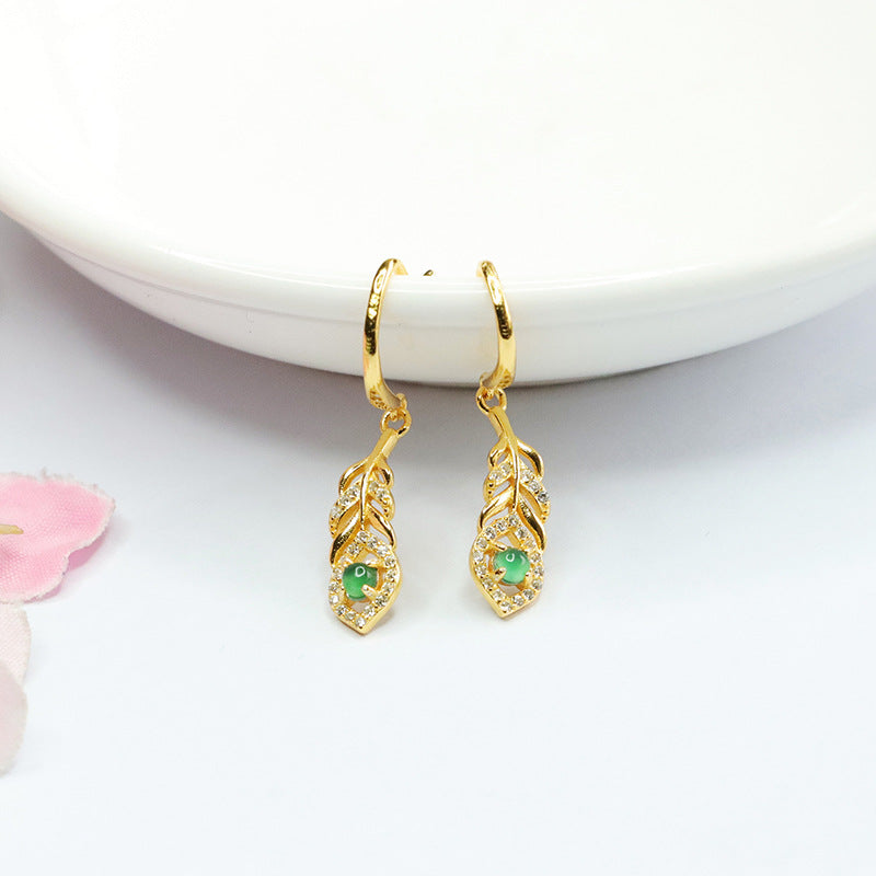 925 Sterling Silver Jade Leaf Earrings with Hook Closure