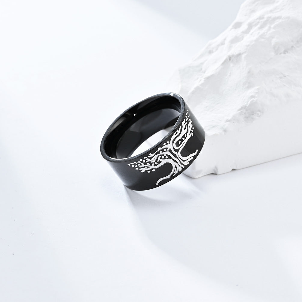 Planderful Tree Of Life Ring For Men Durable Stainless Titanium Steel Everyday Genie Collection