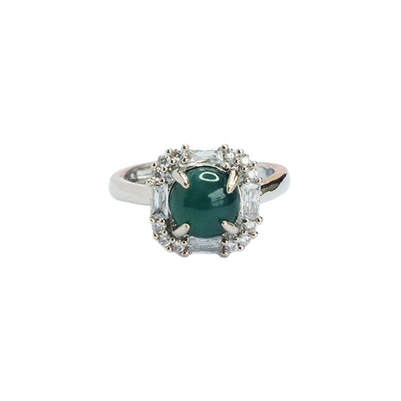 Blue Water Jadeite Square-Frame Ring