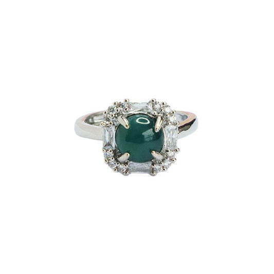 Blue Water Jadeite Square-Frame Ring