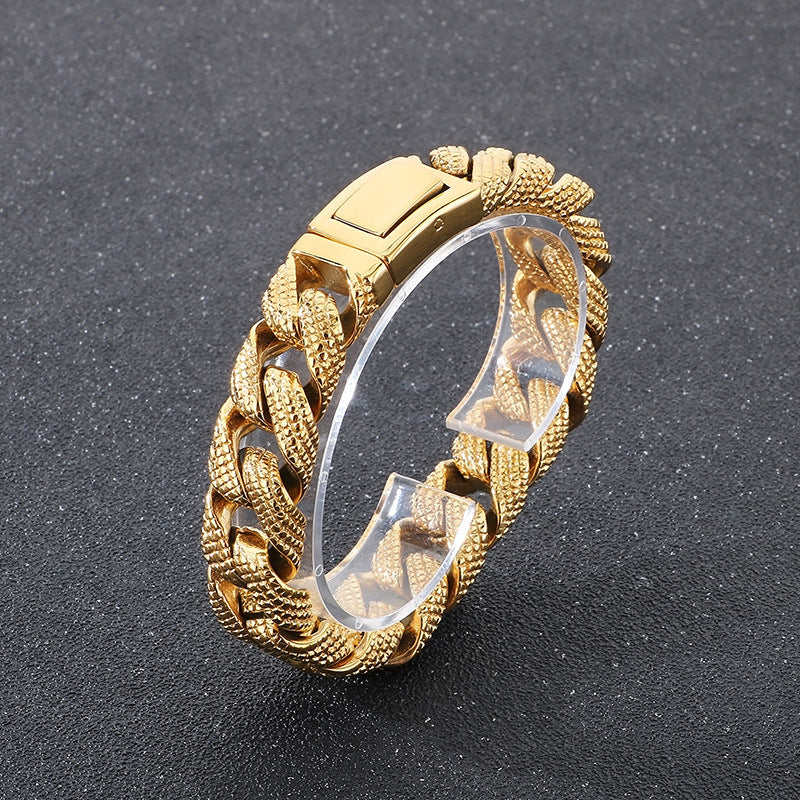 Planderful Titanium Steel Retro Cuban Chain Bracelet Men