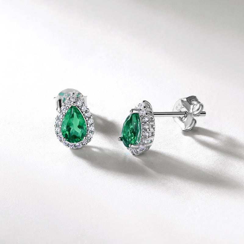 S925 Sterling Silver Lab-Grown Gemstone Teardrop Stud Earrings