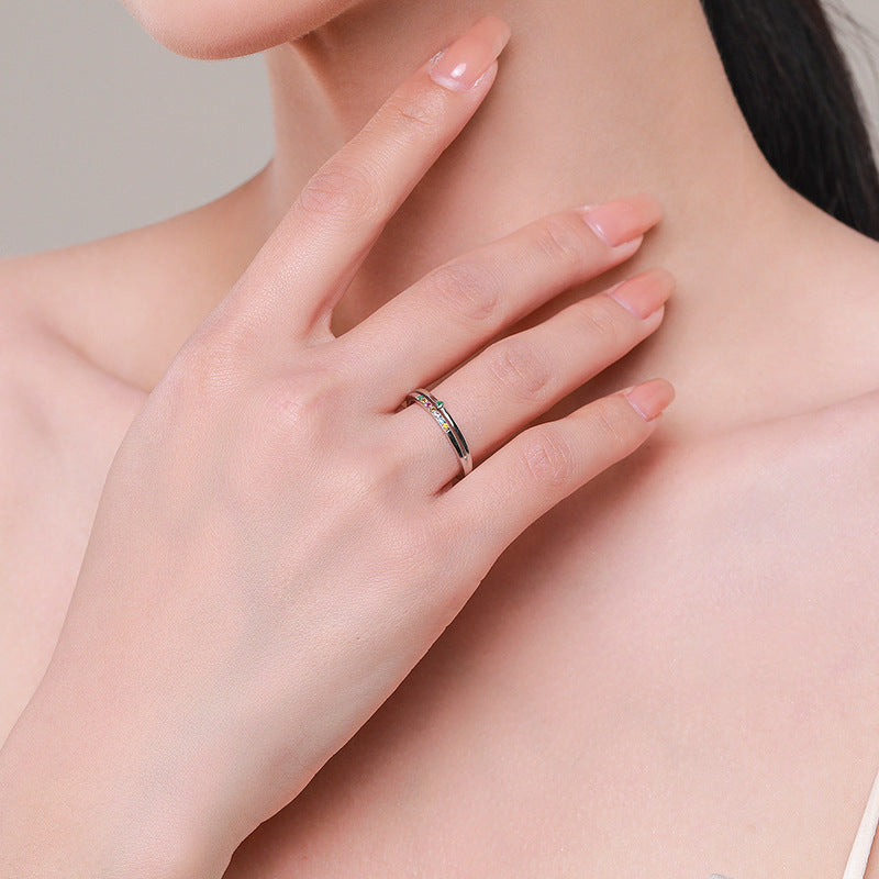 High-End Rainbow Zircon Sterling Silver Ring for Women, Niche Design with Popular Appeal