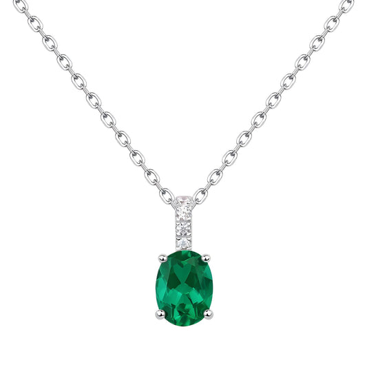 S925 Sterling Silver Lab-Grown Emerald Oval Vintage-Inspired Necklace