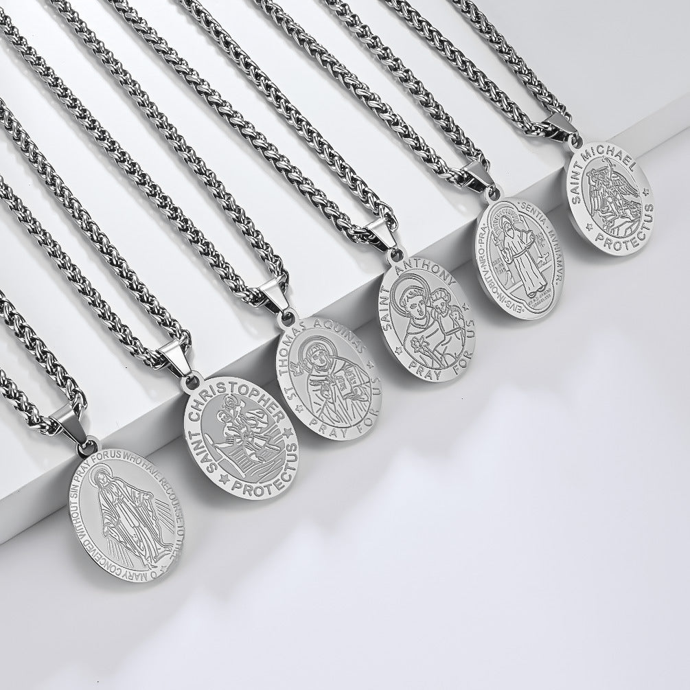 St. Michael the Archangel Titanium Steel Pendant Necklace for Men and Women Holiday Gifts