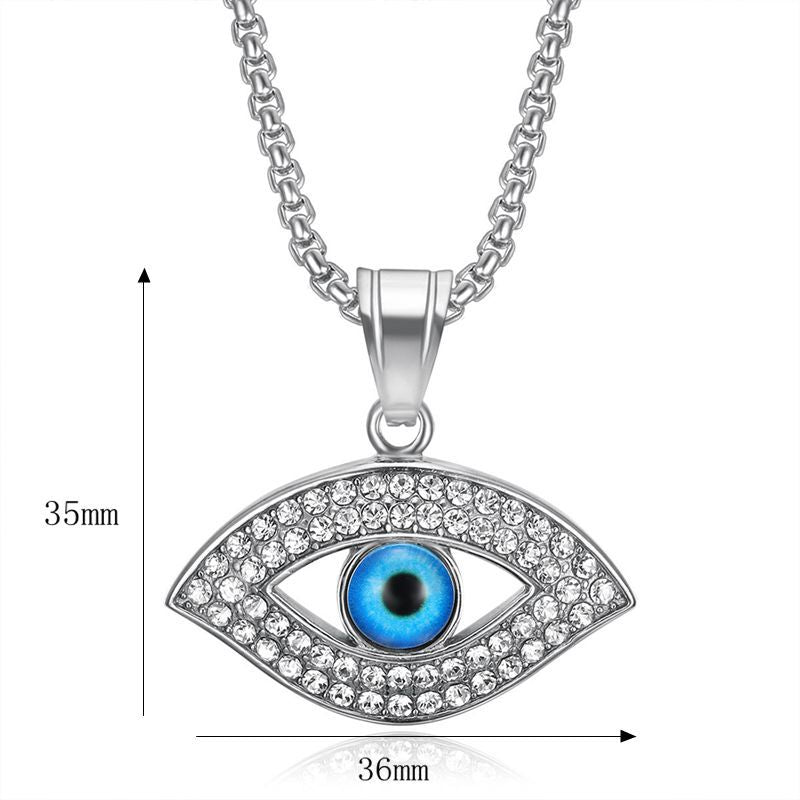 Planderful Turkish Blue Eye Nazar Pendant Necklace Gold Plated Stainless Steel Zircon Hip Hop Jewelry For Hip Hop Fans